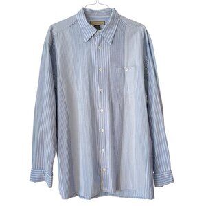 Naturalife Mens XL Blue & White Striped 100% Cotton Button-Up Long-Sleeve Shirt